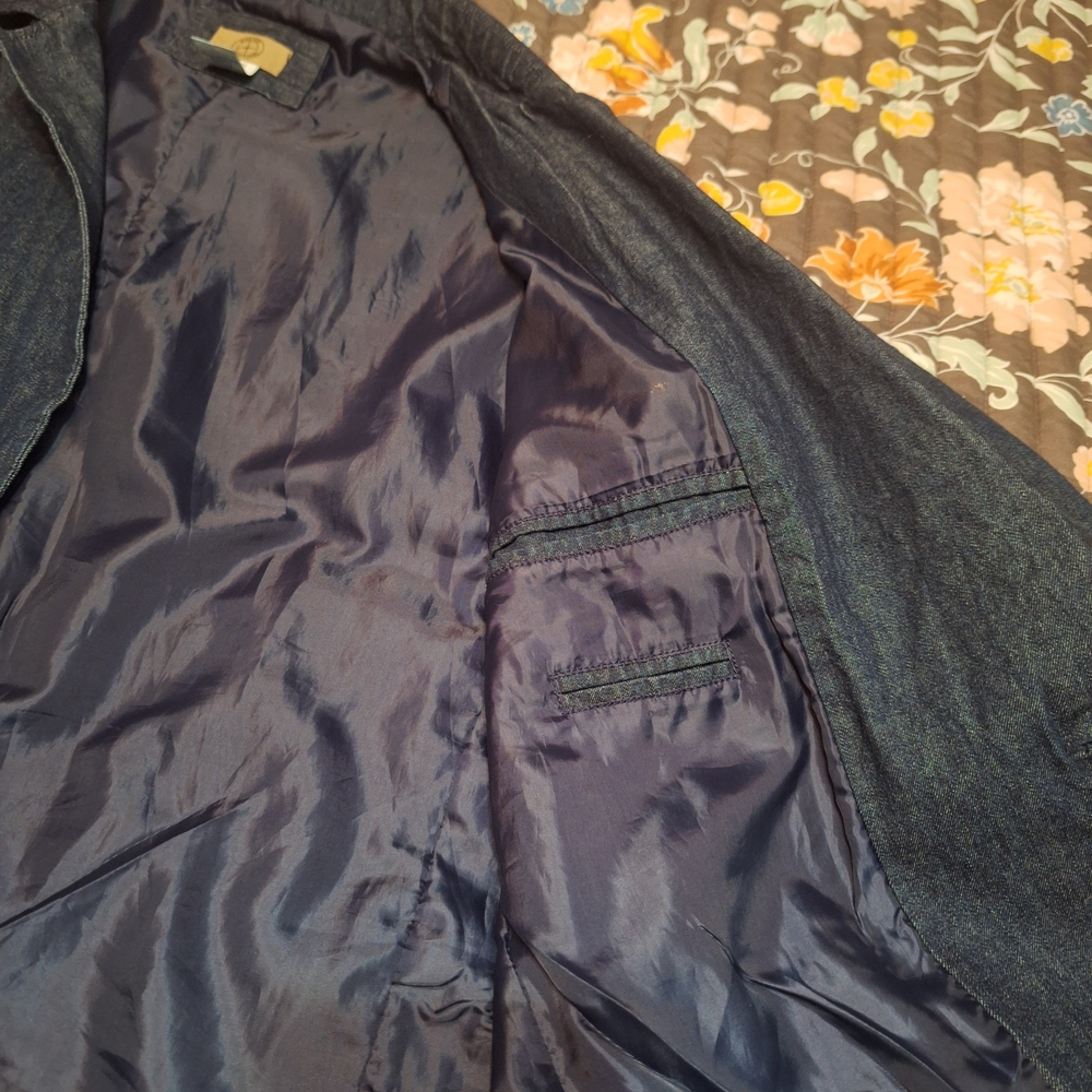 Haband Travelers 100% Cotton Dark Blue Denim Jacket Blazer - Picture 8 of 12